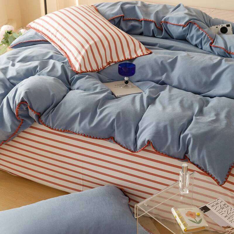 Striped Girls Flower Bedding Sets, Washed Cotton Bed Linens, Soft Quilt Cover Sheet Set, Simple Bedspread, Home Textiles H260312