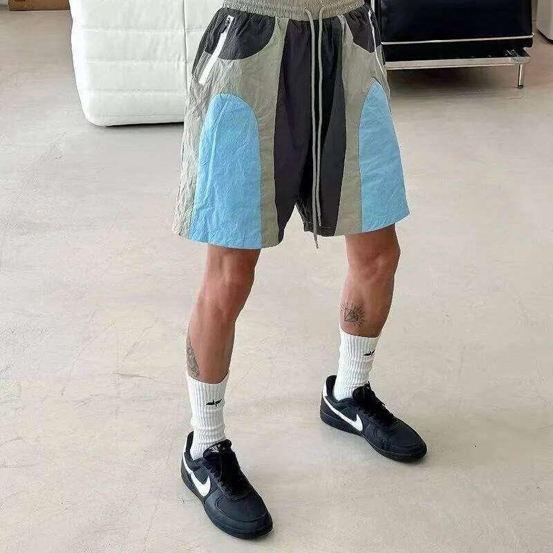 American Retro Patchwork Lightweight Sports For Men Casual Loose Basketball Shorts Unisex Quick Drying Beach Short Pants