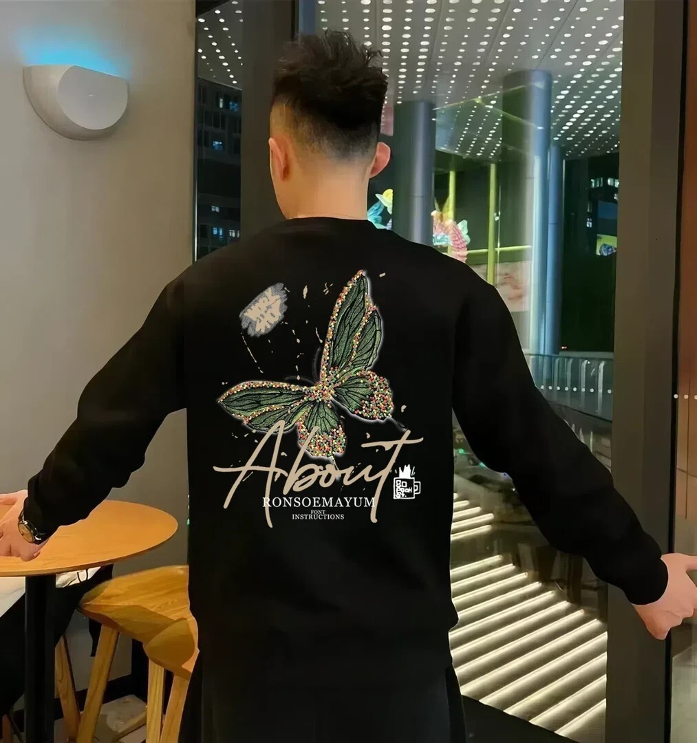 Men's Fll/winter Trendy Swetshirt New Populr Loose Fshion Designer Hoodie Verstile Crtoon Print Round Neck Long Sleeve Top