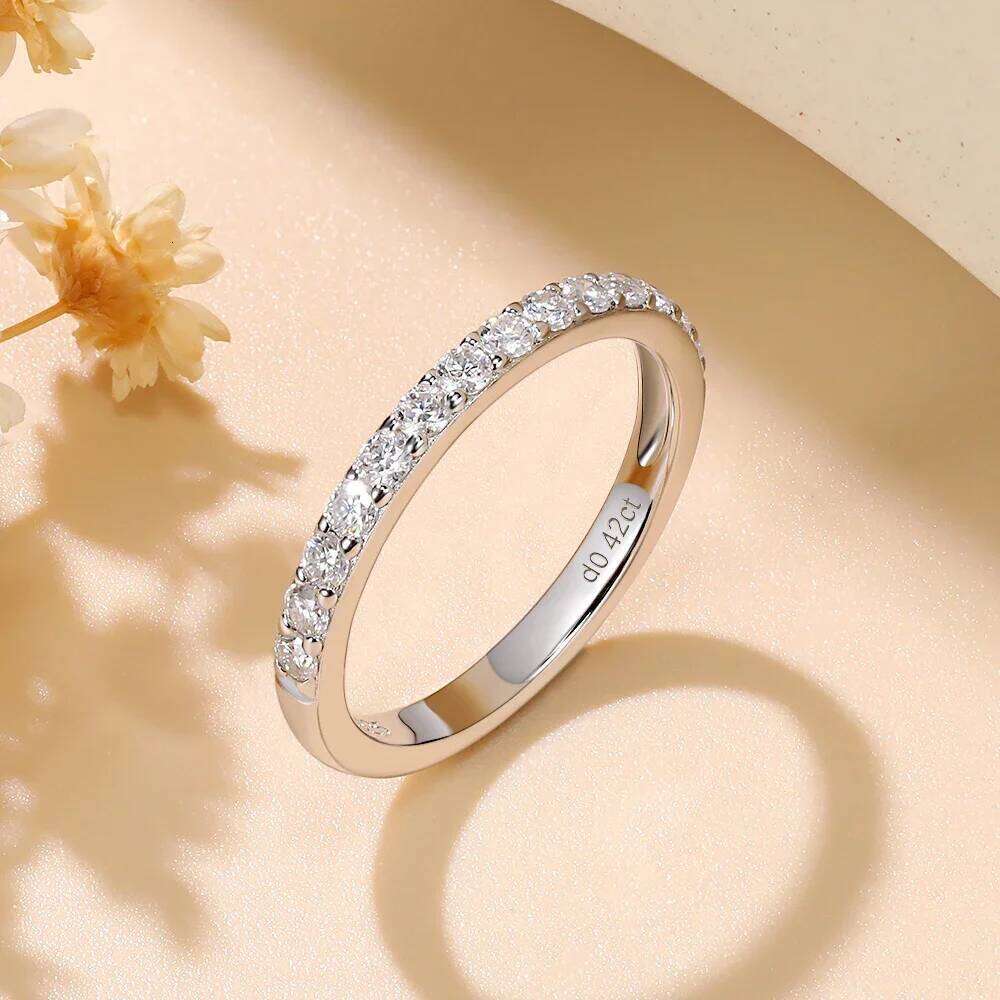 M-JAJA Half Eternity Moissanite Wedding Band 925 Sterling Silver Stackable Diamond Ring for Women 18K Gold Plated Trendy Jewelry H260312