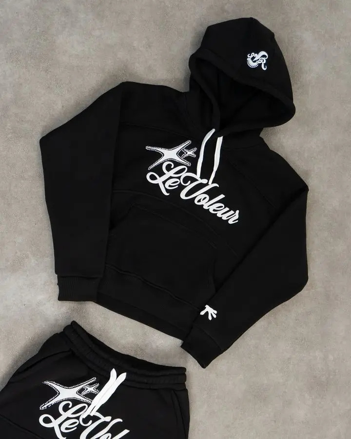 Streetwear Letter Hoodie Sweatshirt Two Piece Set Clothes Men Women Hip Hop Letter Retro Oversized Sweatshirt Rock Casual Suit 260311