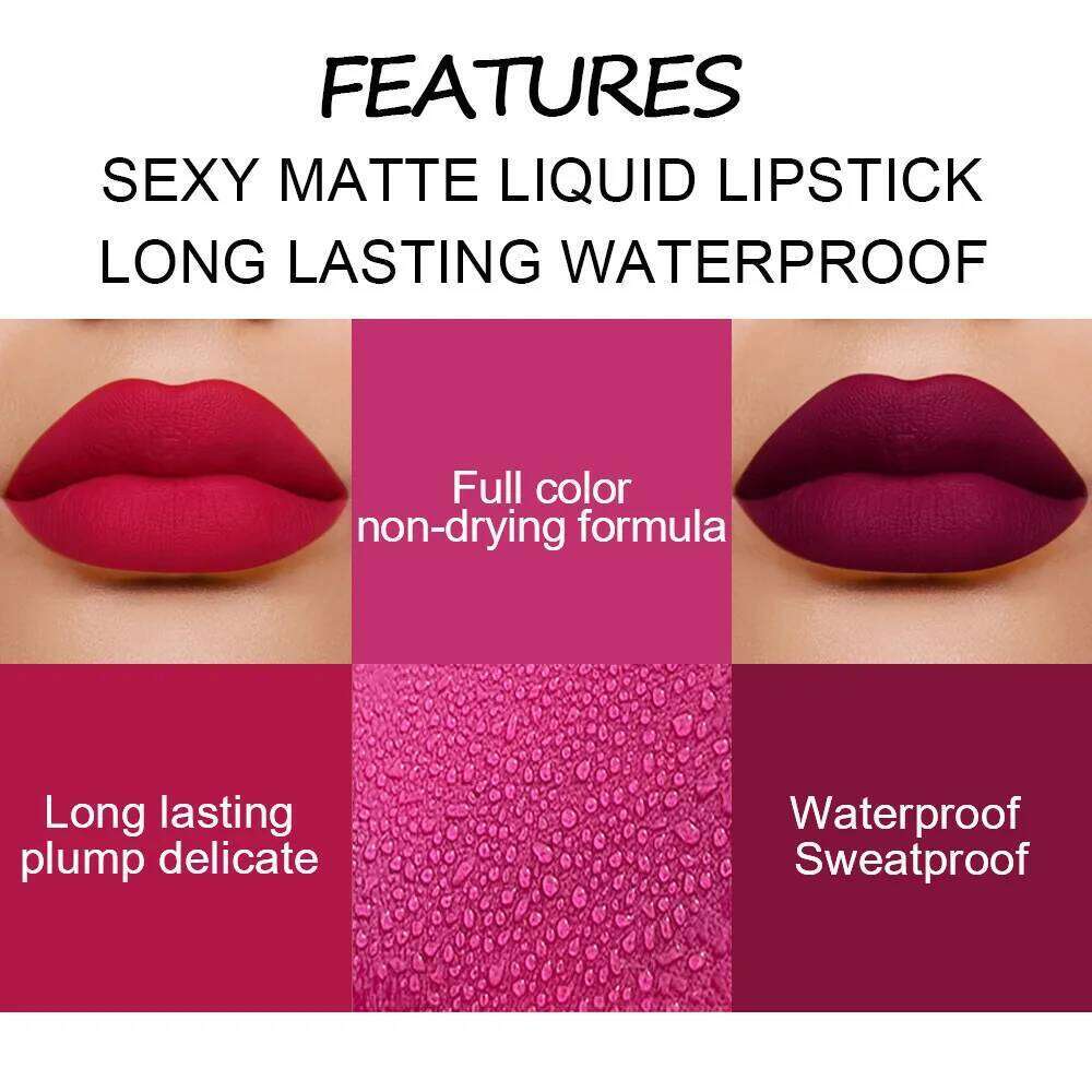 18 Colors Matte Velvet Glaze Long-Lasting Not Easy To Fade Lip Gloss Lipstick Waterproof Makeup Cosmetic Tool W260311