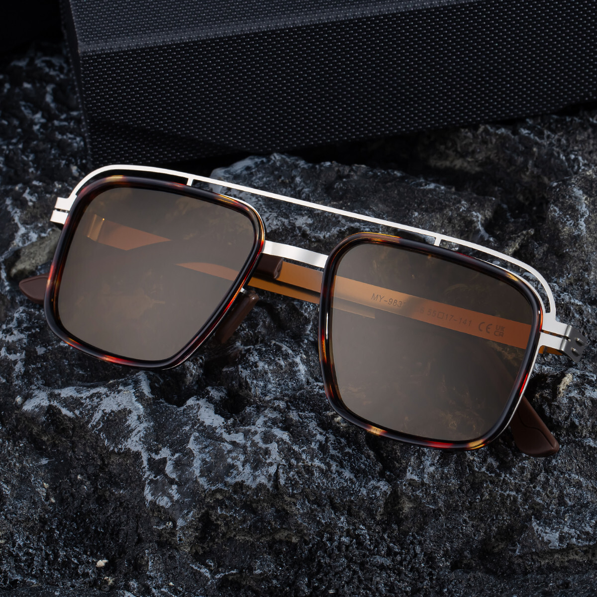 Polarized men's sunglasses 2026 new model, square frame, double bridge, sun protection, high-end style,