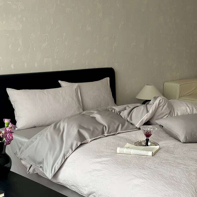 Jacquard four-piece set of simple double-spell light satin long-staple cotton bedding H260312