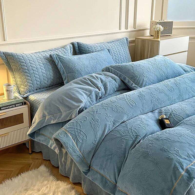 2024 new milk fleece three-dimensional carved padded bed cover four-piece set fluffy and breathable H260312