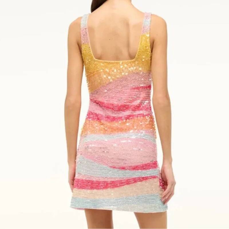 Elegant Lady Fit Banquet Short Fashion Sequins Sleeveless Halter Evening Summer New Women High Waist Wrap Hips Dress