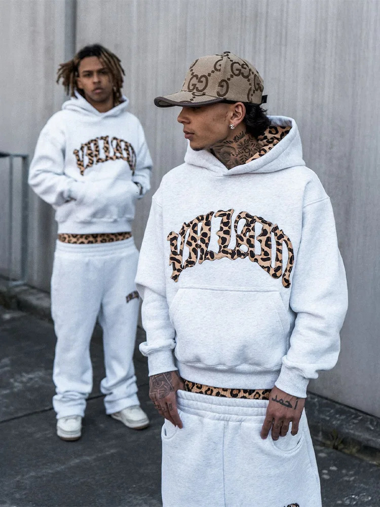Tracksuit Men Clothing Y2K Vintage Embroidered Leopard Print Street Casual Hoodie Trendy Double Waist Unisex Sweatpants 260311