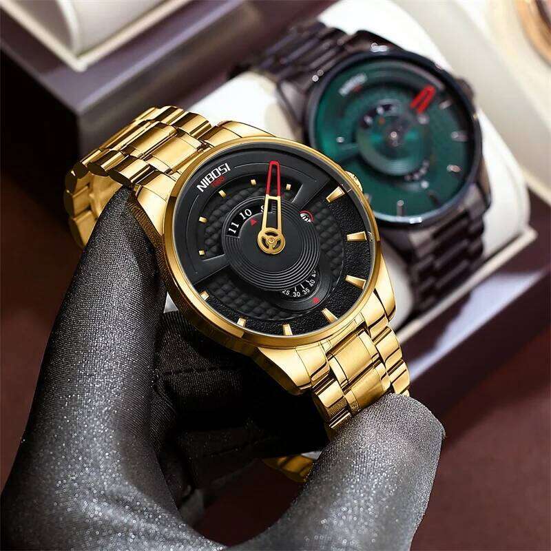 NIBOSI Unique Business Men Watch Fashion Auto Date Stainless Steel Strap Quartz Wristwatch Man Gift Calendar Clock Reloj Hombre