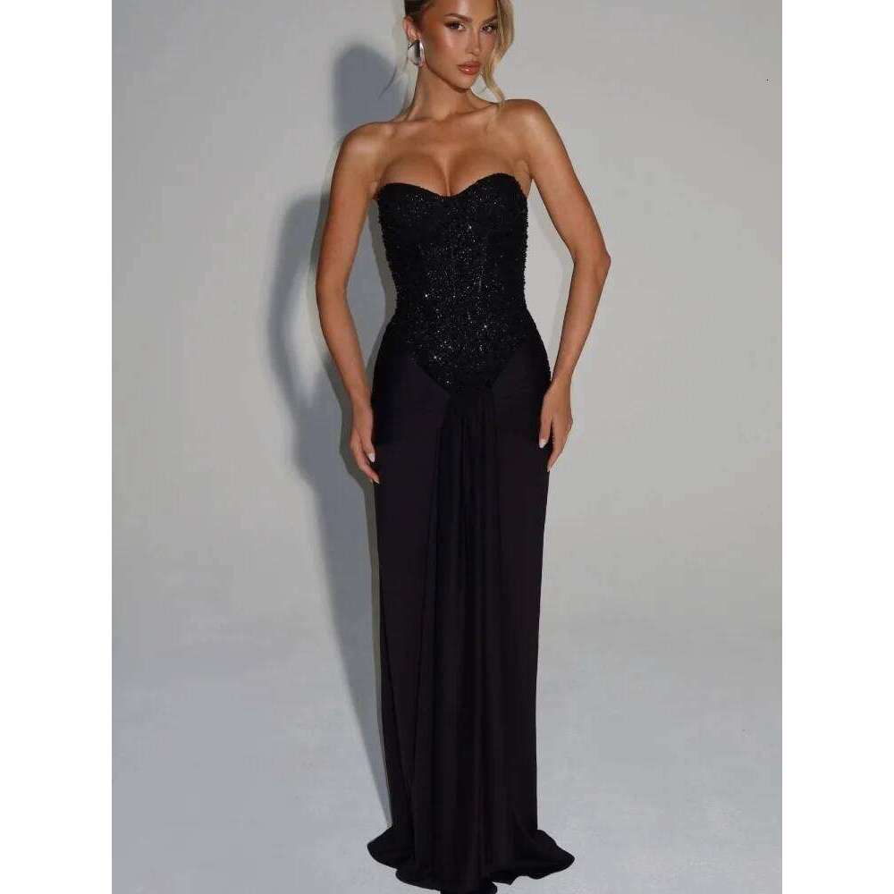 Sexy Strapless Ruched Bodycon Dress 2026 New Zipper Detail Slim Fit Evening Gown Spring Summer Formal Outfit C260311