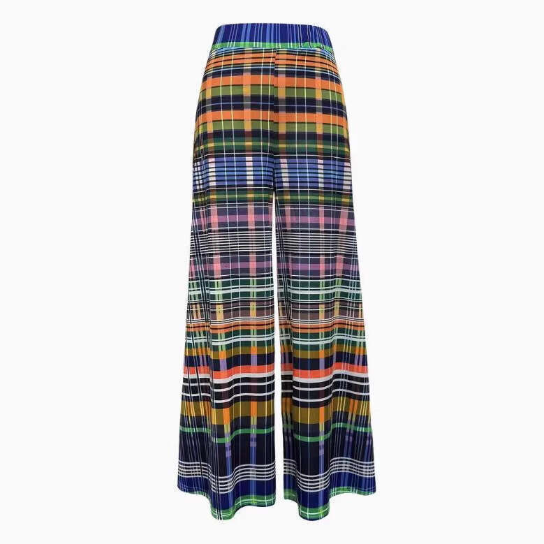 2025 New European and American Women's Fashion Spring/Autumn Colorful Printed High-Waisted Casual Comfortable Draped Wide-Leg Pants