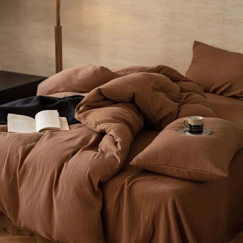 Cotton Linen Ultra Soft Comfortable 3Pcs Bedding set Solid Color 1Pc Duvet cover +2Pcs Pillowcases H260312