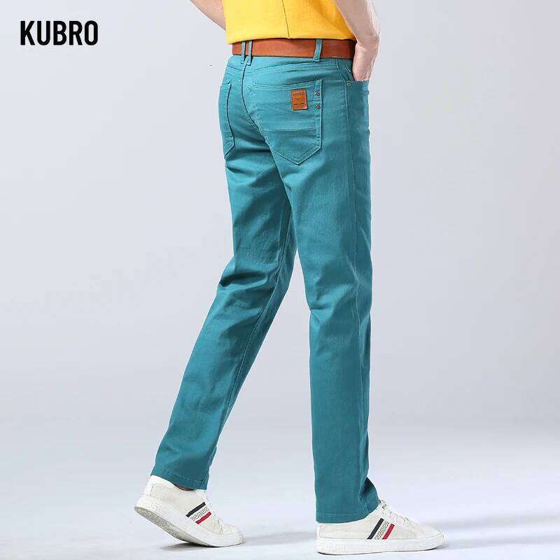 Autumn New Men's Bright Stretch Fit Jeans Trendy Denim Straight-leg Male Red Lake Blue Yellow Trousers 26Y0312