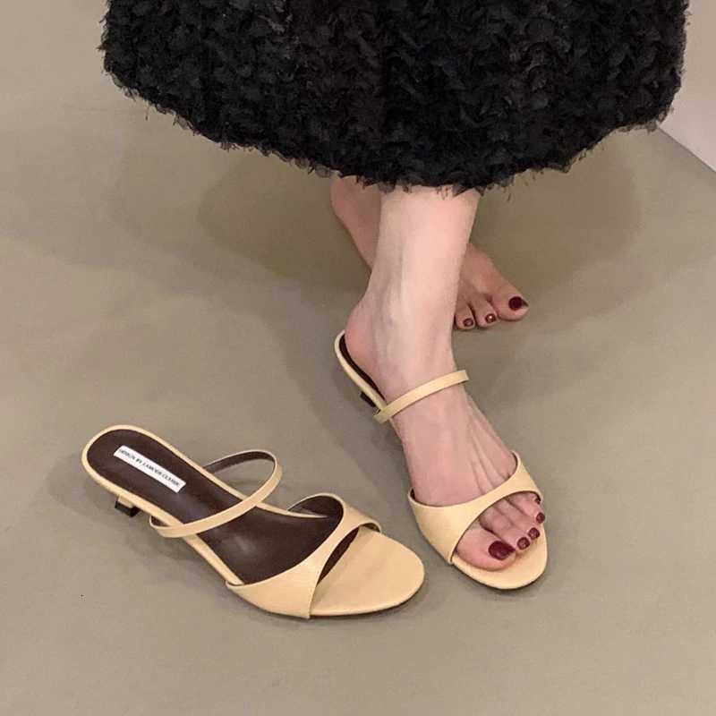 SUOJIALUN 2025 Summer New Women Slipper Fashion Shallow Slip On Open Toe Ladies Slides Thin Low Heel Dress Pumps Shoes K260312