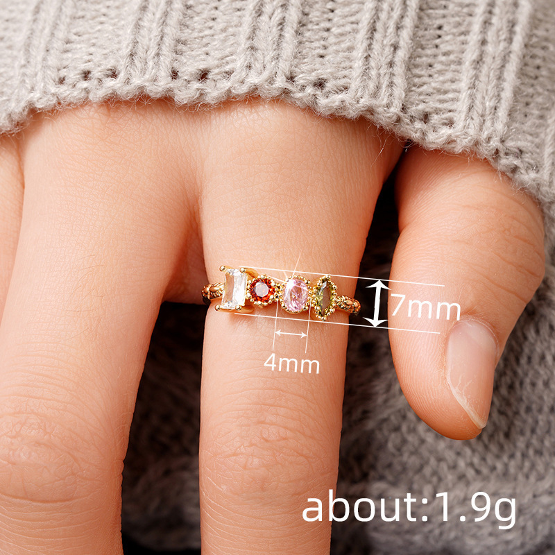 Ring Geometric Light Luxury Style Ring Simple Colorful Zircon Ring Fashion Elegant Jewelry Ring