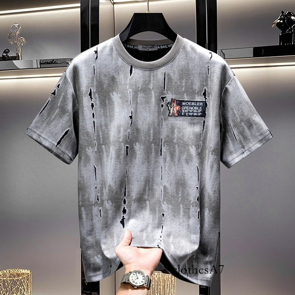 Luma hop European Summer New Embroidered Rhinestone Short Sleeve T-Shirt for Men 2025 American High-End Trendy Loose Fit Half-Sleeve Top