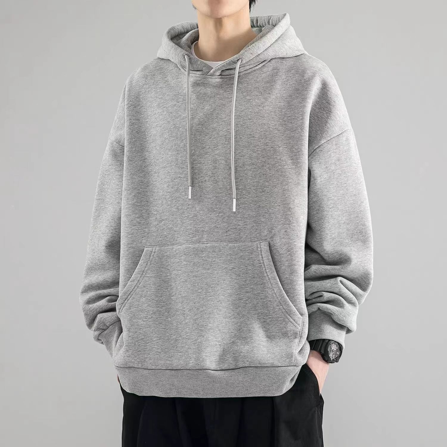 Pure Cotton Heavyweight -style Loose-fit Versatile Trendy Brand Solid Color Hooded Sweatshirt Unisex Autumn Designer Hoodie And Winter Cool Top