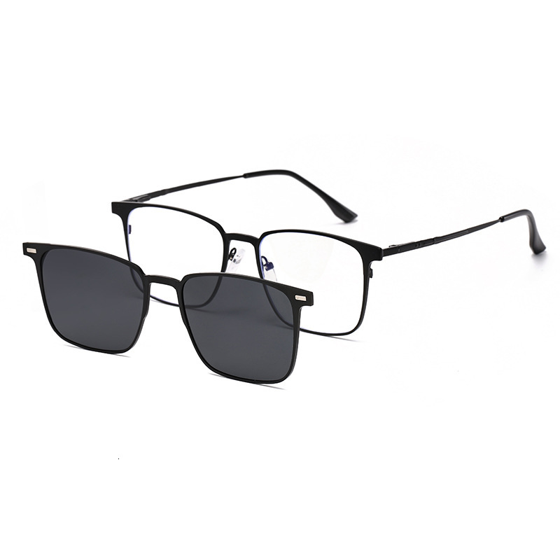 Multifunctional flat-lens magnetic clip-on sunglasses with square frame for men, trendy outdoor driving sun protection glasses