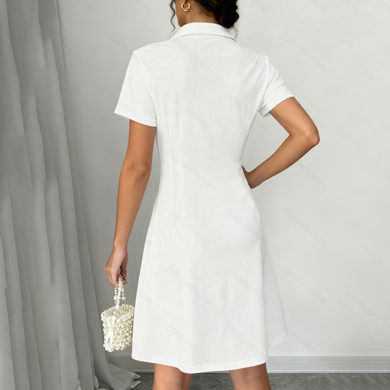 Ladies Fashion Lapel Collar Waistband Dress Casual Slimming Short Sleeve Polo Dress Versatile Daily Wear Office Outfits