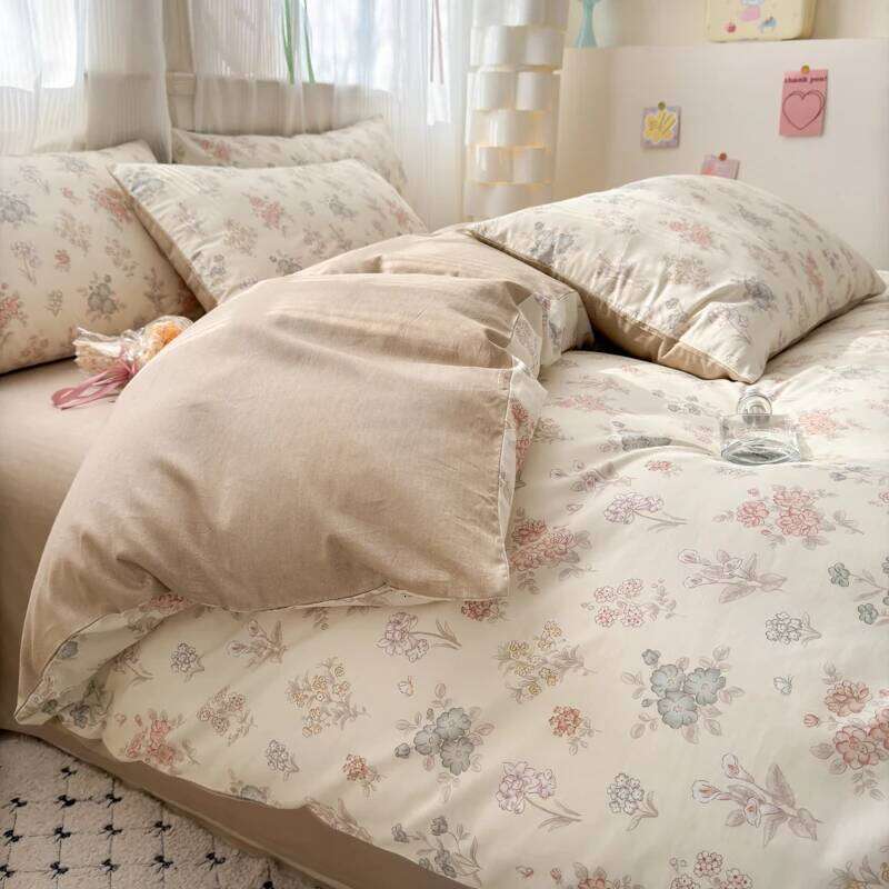 100% Cotton Duvet Cover Set with 2 Pillowcases - Floral Design, Elegant & Breathable Bedding Set, Multiple Sizes H260312