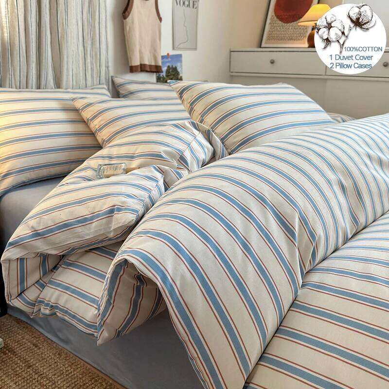 100% Cotton Stripe Style 3-Piece 1 Duvet Cover + 2 Pillowcases,Minimalist Bedding Set for All Seasons H260312