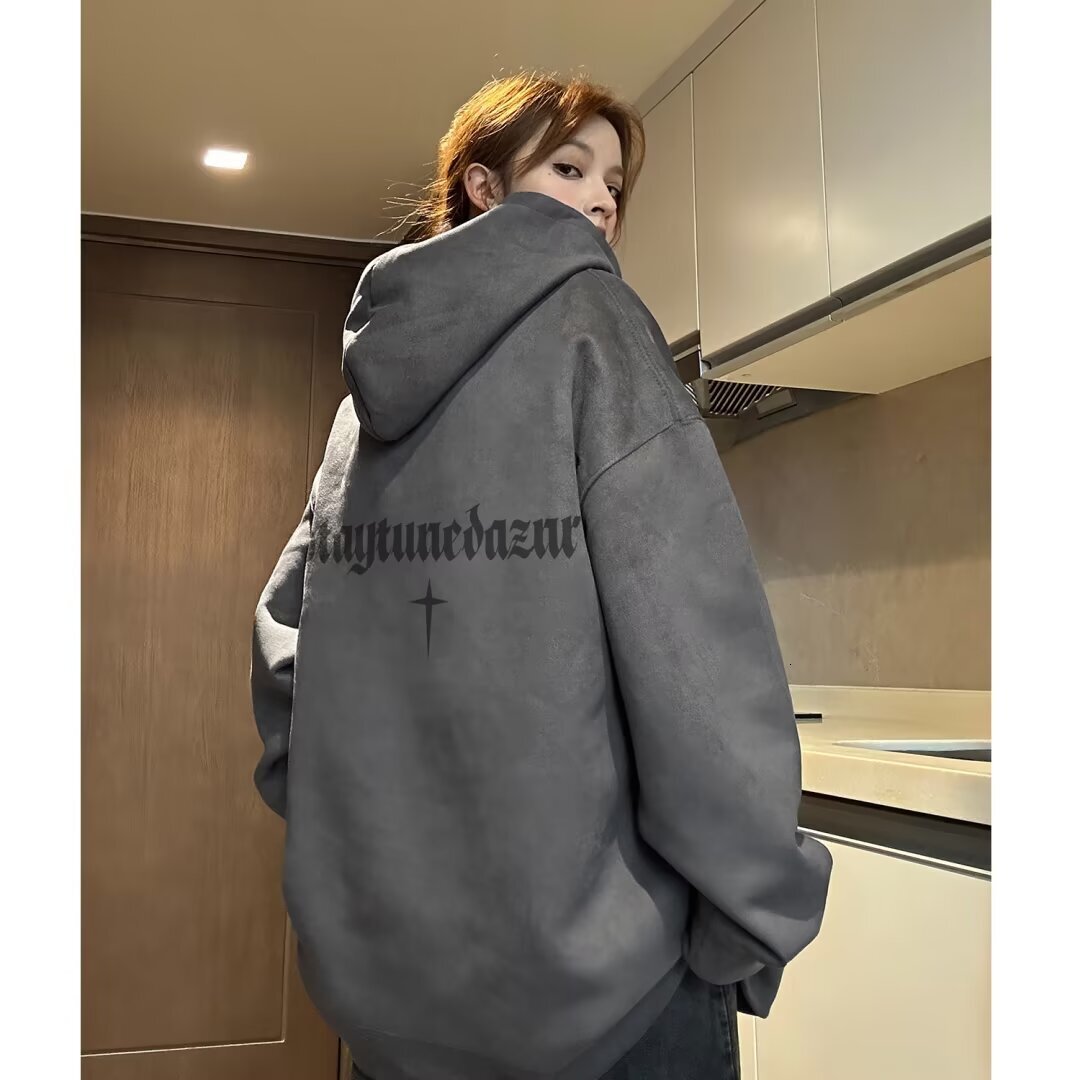 Men's Suede Letter Print Hoodie Autumn And High Street Designer Hoodie Vibe Trendy Brand Stylish And Loose-fitting Heavy-duty Clothing