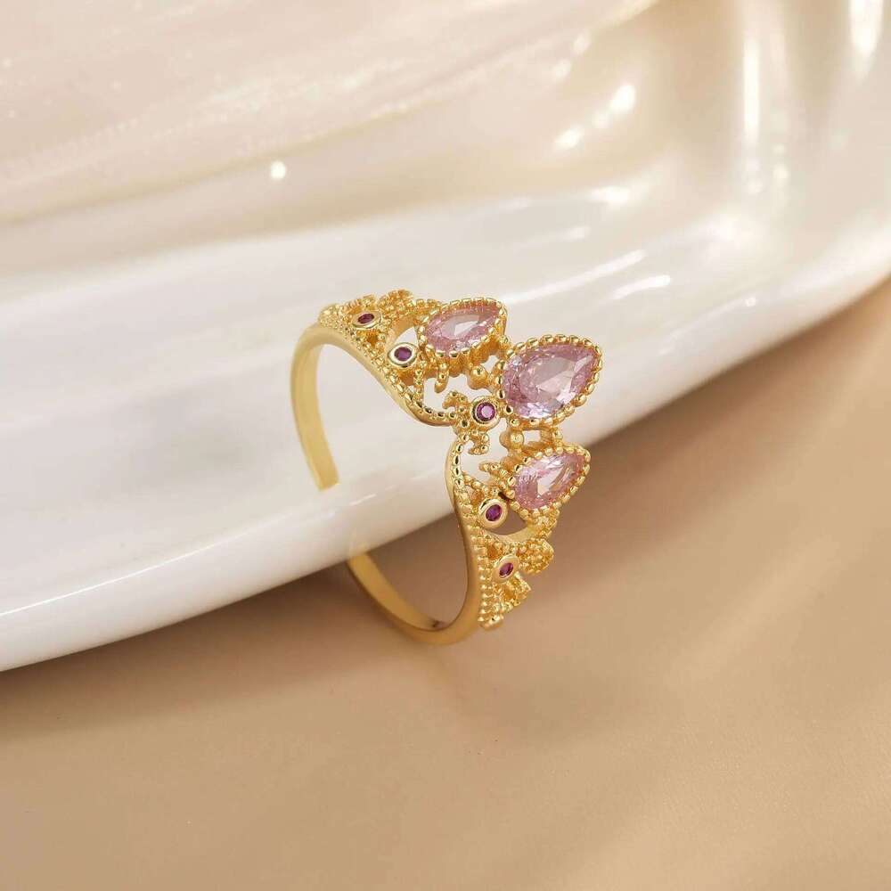 Rapunzel For Woman Fashion Wedding Party Jewelry Accessories Gold Plated Adjustable Powder Crystal Princess Crown Ring Gift H260312