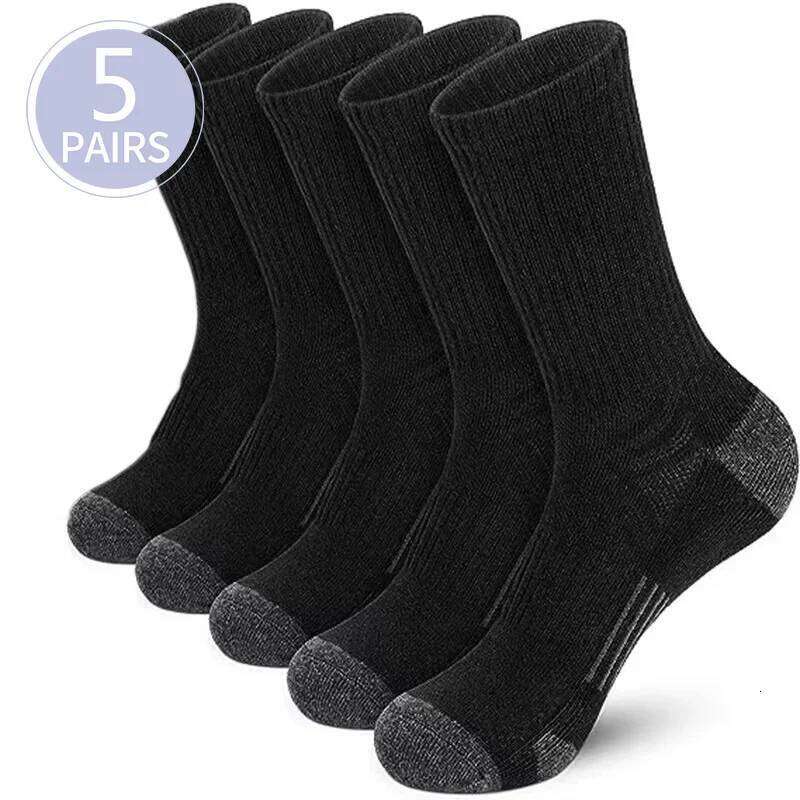 5 Pairs Men's Athletic Sport Running Calf Performance Cushioned Breathable Outdoor Crew Socks for Men Women Z260312