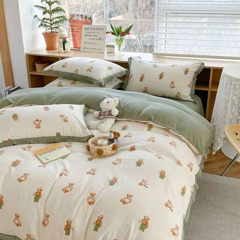 1.5m/1.8m Pastoral Style Household Cotton Printed Bed Sheet 4-piece Four Seasons Universal Skin-friendly Breathable Bedding Suit H260312
