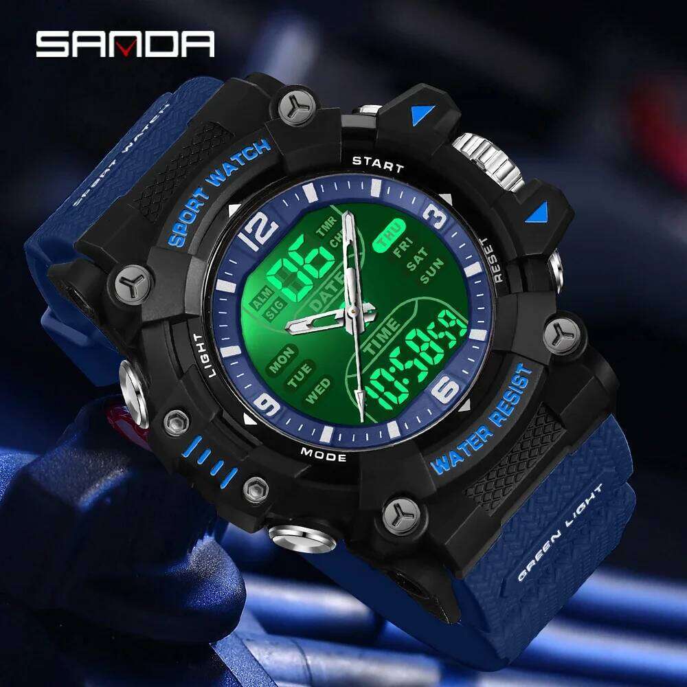 SANDA 6323 Men's Electronic Dual Display Luminous Waterproof Student Outdoor Sports Multifunctional Digital Watch