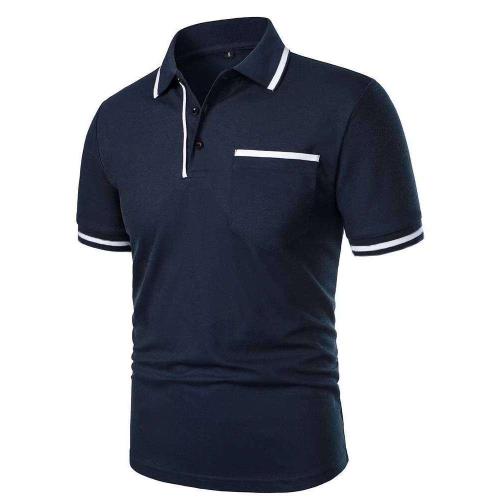 Men's casual lapel men's T-shirt Casual fashion solid color top short sleeve 26H0312
