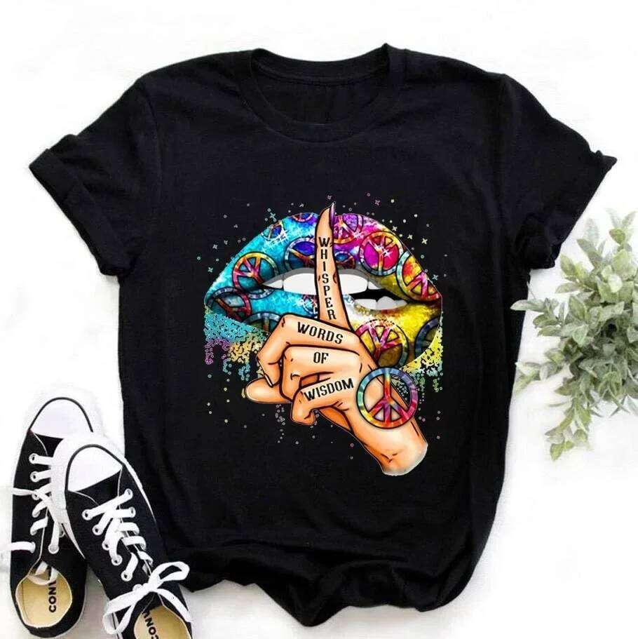 Whisper Words of Wisdom Lip Print T Short Sleeve O Neck Loose Women Tshirt Ladies Tee Shirt Tops Camisetas Mujer Z260312