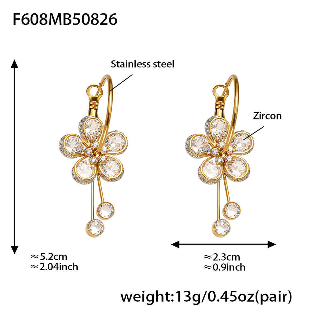 New style elegant floral zirconia studded water drop earrings for women, light luxury tassel hoop earrings, ear accessories