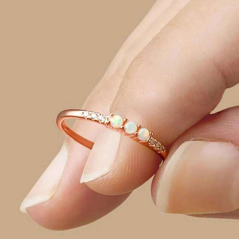 Huitan Trendy Shiny Zirconia Thin Ring Lady Versatile Jewelry Women Simulated Opal Finger Accessories for Daily Wear H260312