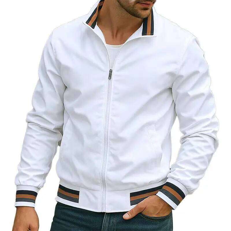 New Men's Solid Color Windbreaker Stand Collar Coats Lightweight Waterproof Outdoor Tops Men Jacket Outerwear Streetwear 26H0311