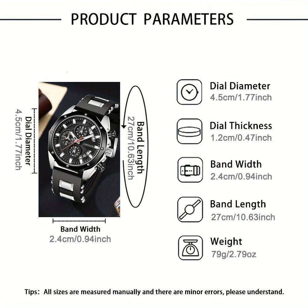 Fashion Silica Gel Strap Mens Quartz Watches Date Function Business Casual Watch for Men Gift