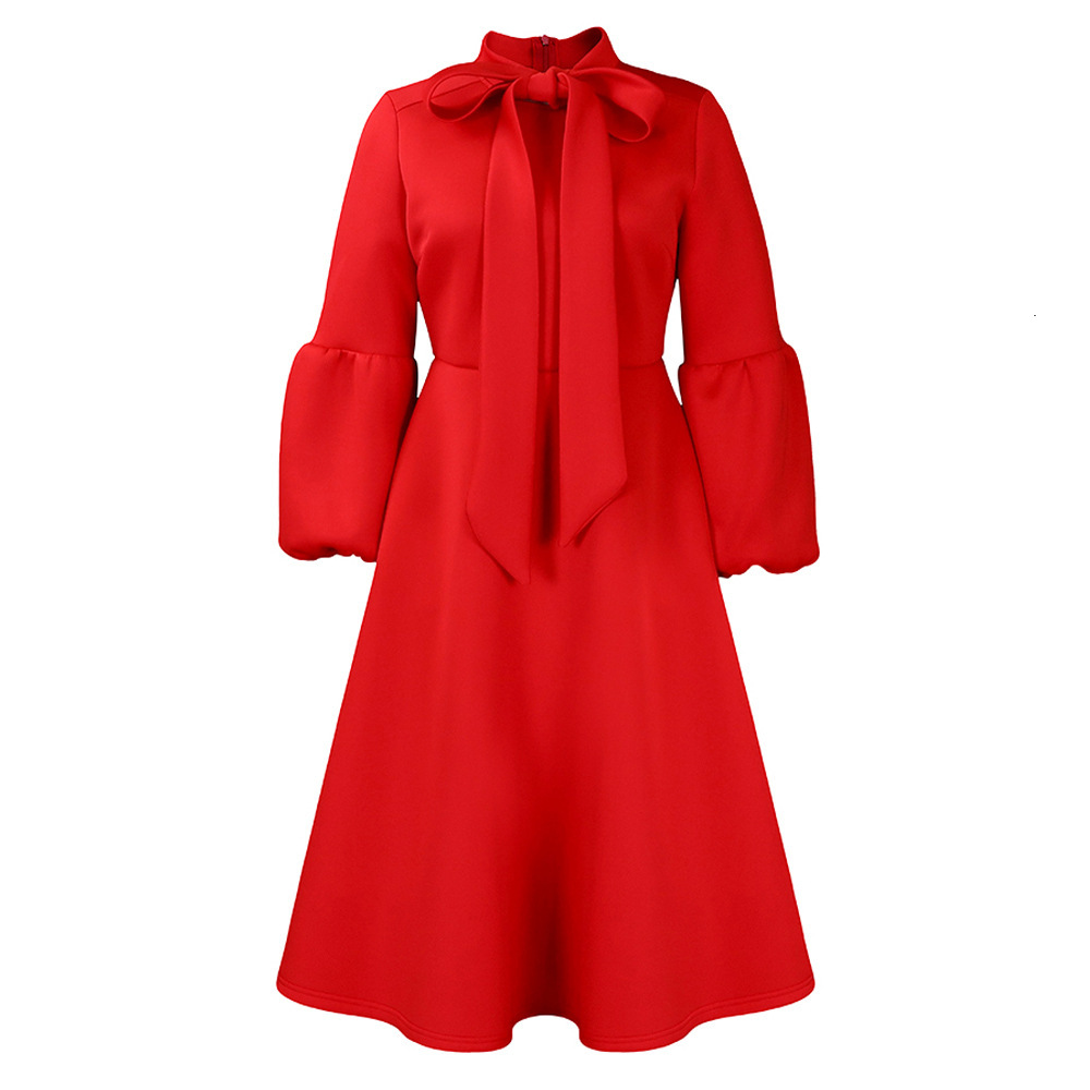 D427 Womens Fashion 2023 New Puff Sleeve Tie High Waist Dress