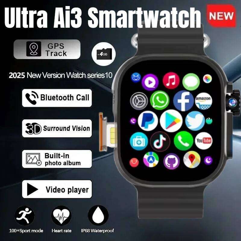 Ultra Ai3 Original Smartwatch with 4G Android Amoled HD Camera GPS WIFI Google Play Store Apps Games Bluetooth Smart Watch