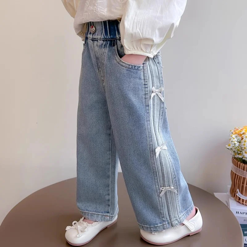 Baby Girls Bow Jeans Kids Spring Autumn Loose long Pants Childrens Straight Wideleg Trousers Toddler Casual Clothing 260311