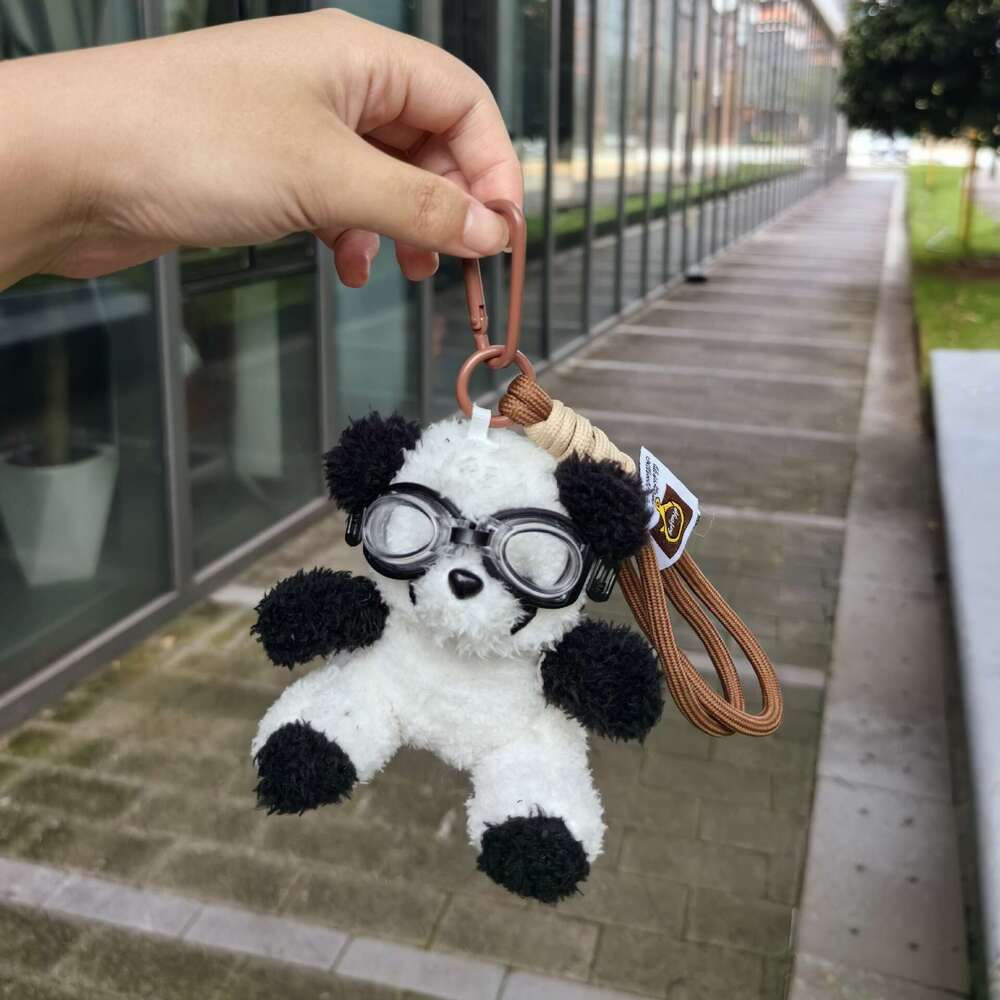 Super Cool Glasses Panda Pendant Versatile Cute Pilot Doll Internet Celebrity Hot Plush Bear Keychain Toy