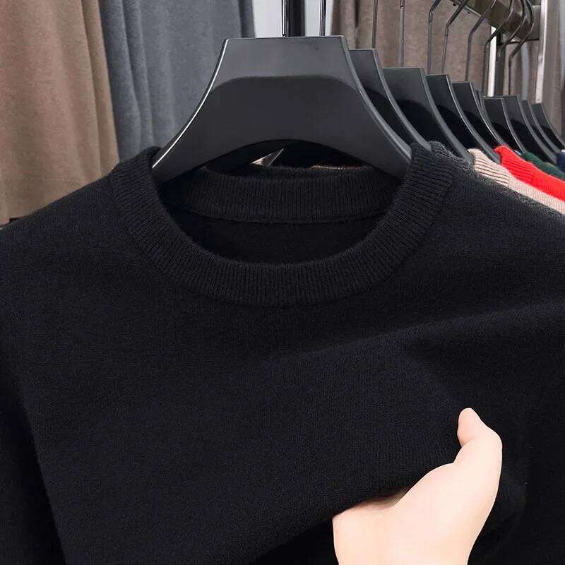 2025 New Men's Casual Round Neck Long Sleeve Knitted Sweater Diamond Pattern Fashion Versatile Top