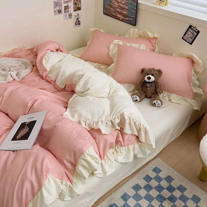 Ins Princess Bedding 2024 New Duvet Cover Fresh Blue Solid Color Floral Wrinkled Yann Set Of Four Pieces Bed Sheets H260312