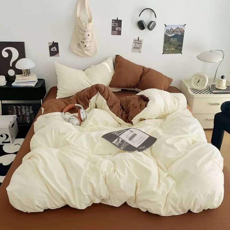 New Class A washed cotton polished four-piece sheet quilt cover, dormitory three-piece set, bed hat, bedding H260312