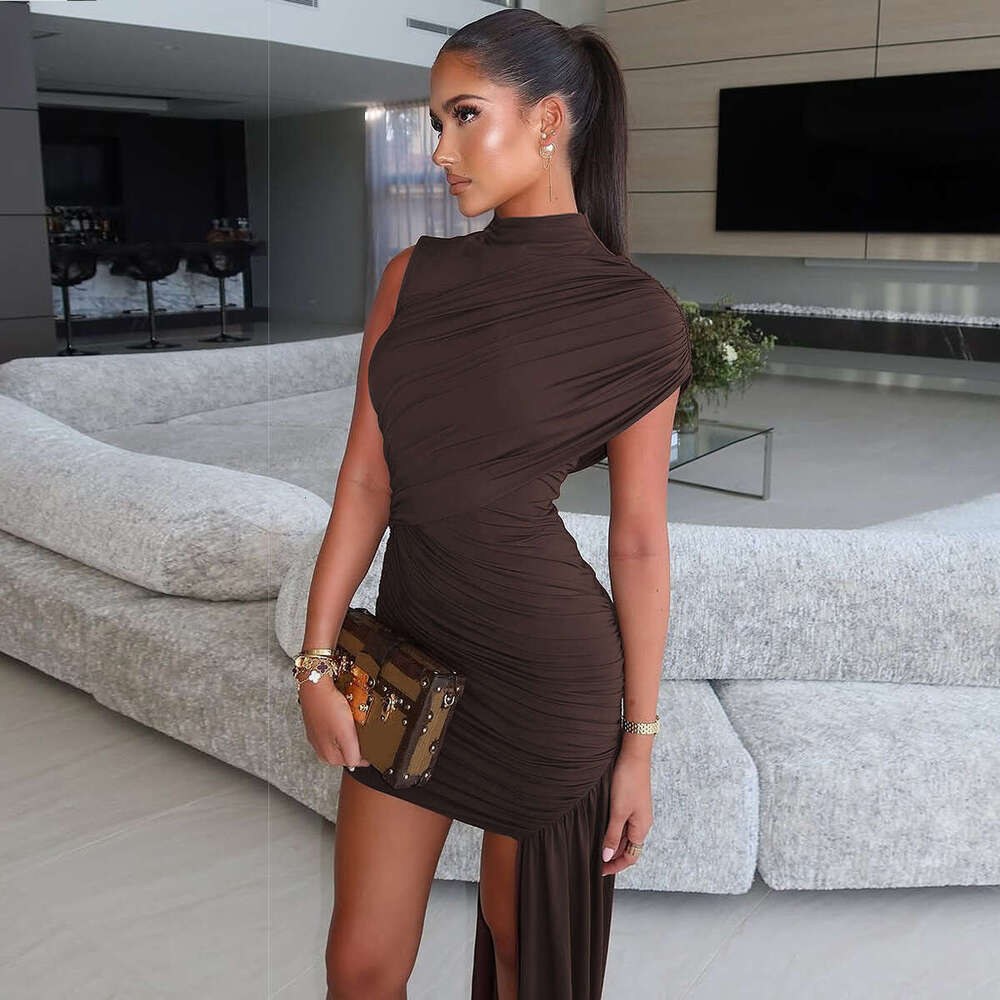 European and American foreign trade women's clothing 2026 spring-summer new fashion slim-fit ruched strap bodycon asymmetrical sleeveless dress