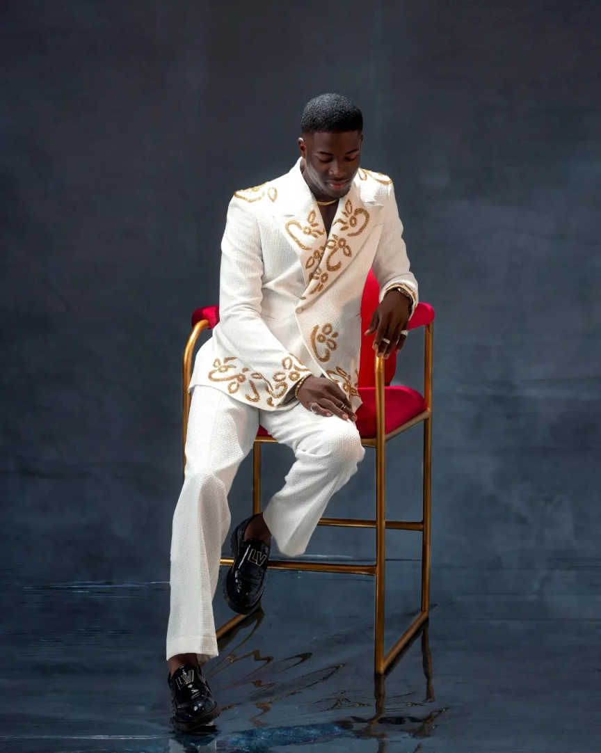 White Men Suit Set 2 Pcs Blazer+Pants Trousers Crystals Customized Spring Autumn Formal Office Jacket Wedding Tuxedos Prom Coat