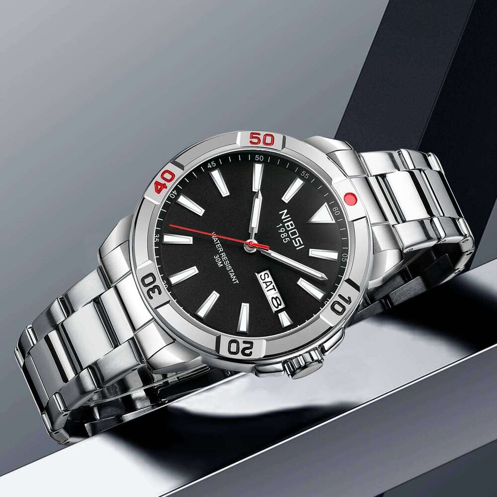 NIBOSI Analog Quartz Mens Watches Top Brand Luxury Week-Date Men Waterproof Stainless Steel Luminous Business Dress Watch