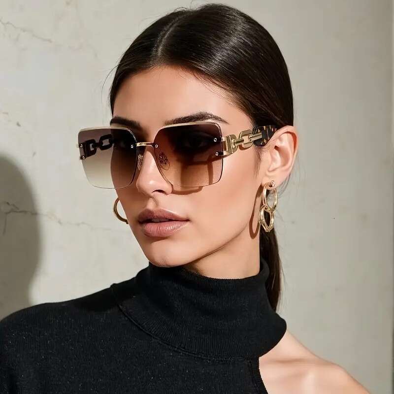 New Square Frameless Cut-Edge Suglasses Cross-Border Europea America Me Ad Wome, Suitable For Drivig, Su Protectio, Outdoor Use, Tredy With Metal