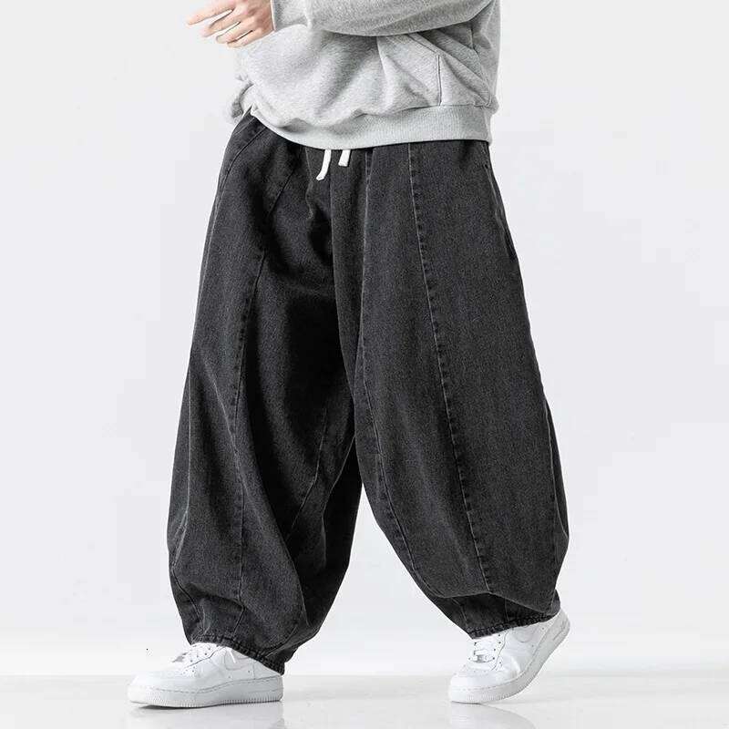 2025 New men's in plus size Japanese retro loose Haren straight Hong Kong style wide leg denim lantern pants