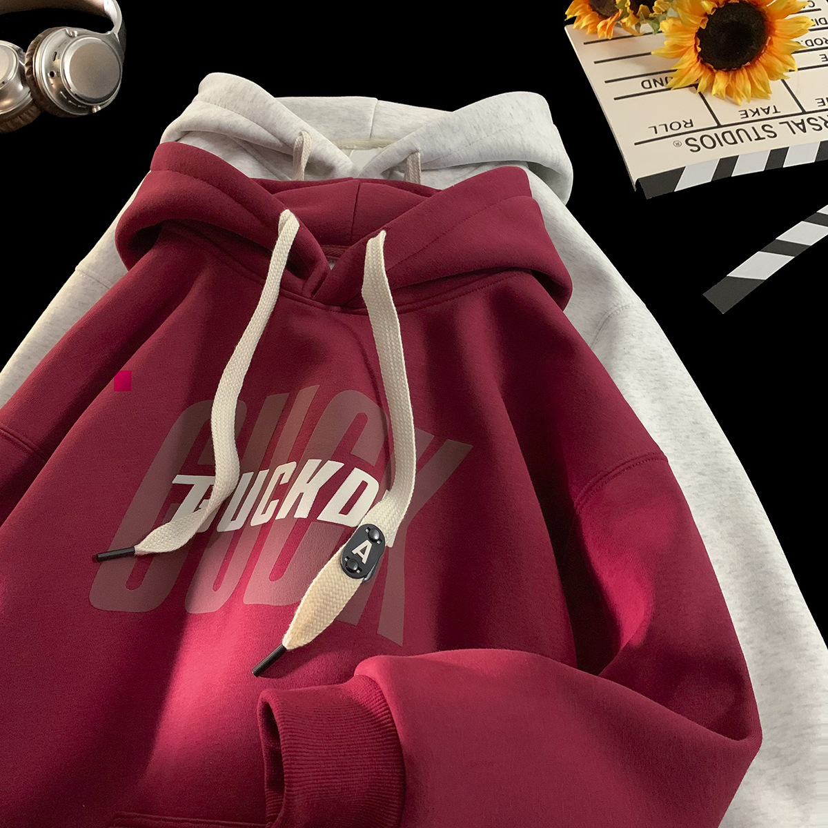 250g Heavyweight Stiff Wine Red Sweatshirt Men's Spring And Autumn Style Trendy Brand Youth Designer Hoodie Autumn And Winter Fleece Hooded Jacke