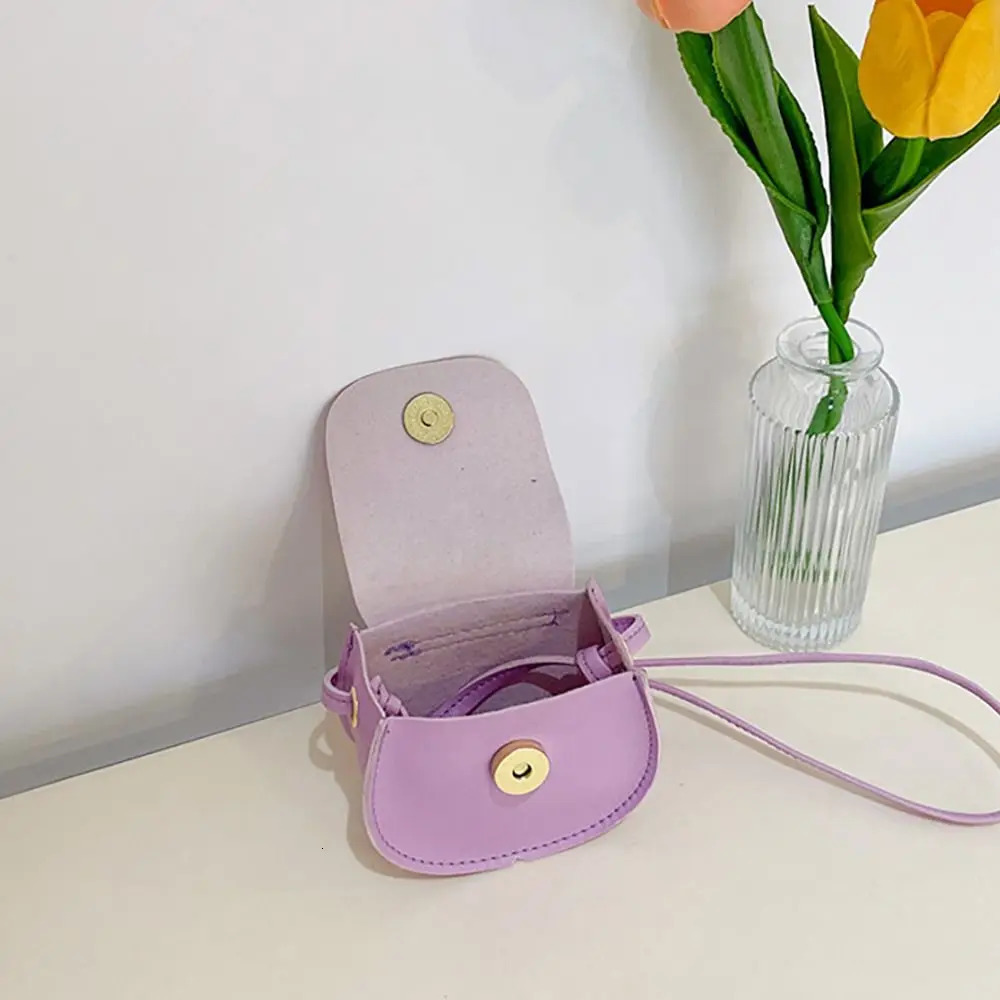 Child Girls Cross Body Bag PU Leather Plain Colored Chain Purse Shoulder Korean Style Mini Cute Handbag Pouch 260311