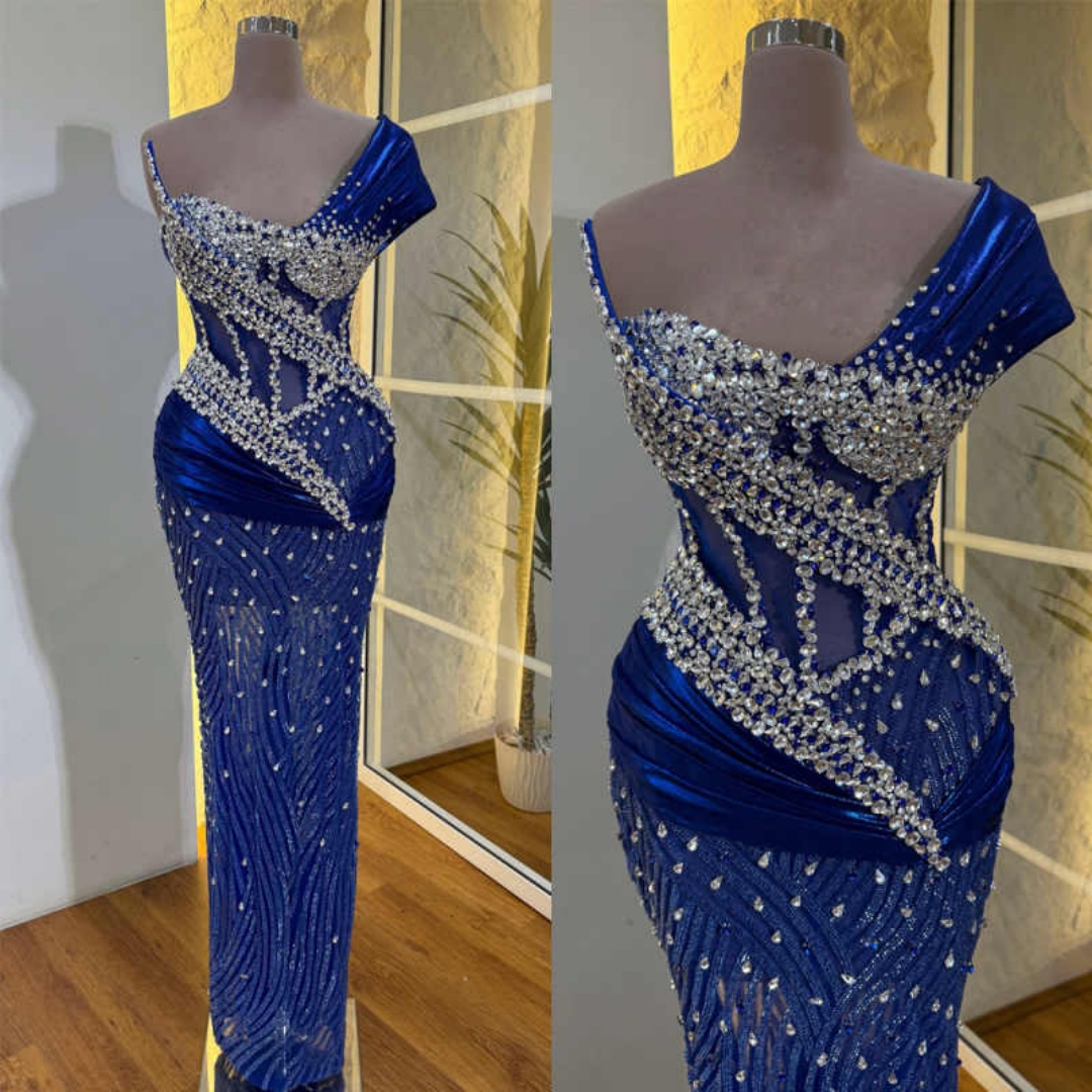 Graceful Evening Dresses Mermaid Strapless Rhinestones Sleeveless Party Dress Dresses Celebrity Prom Gown Customized Vestido De Novia